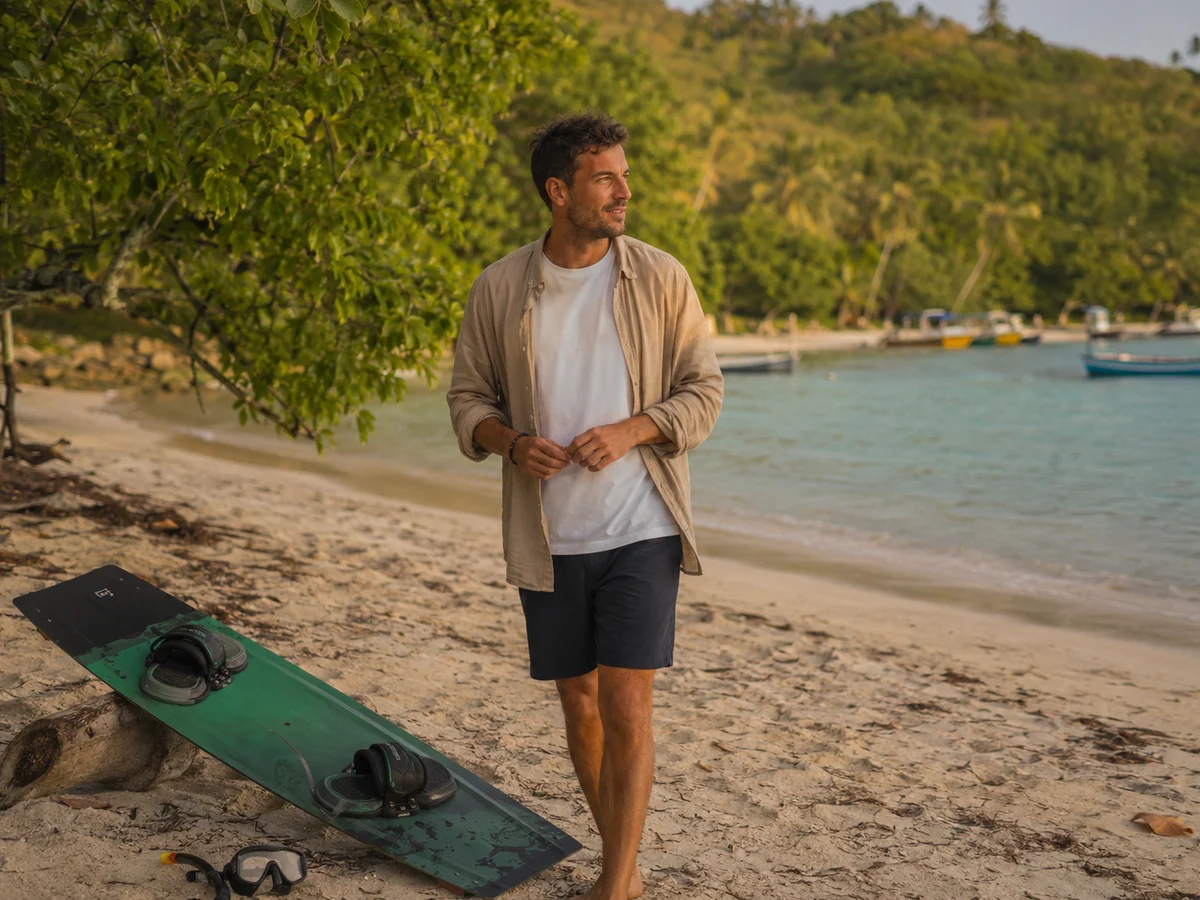 Martial Beliveau sur une plage de Martinique