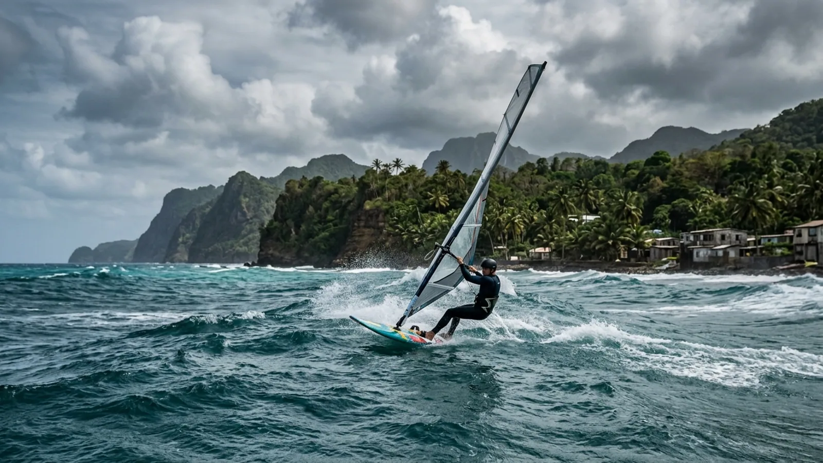 Île caribéenne entre mer, végétation et reliefs, vue principale pour assurance voyage Caraïbes cyclone