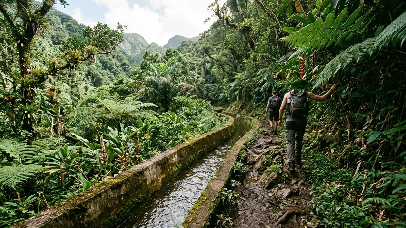 Reliefs volcaniques et forêt tropicale dans les Caraïbes, vue principale pour canal de Beauregard Martinique
