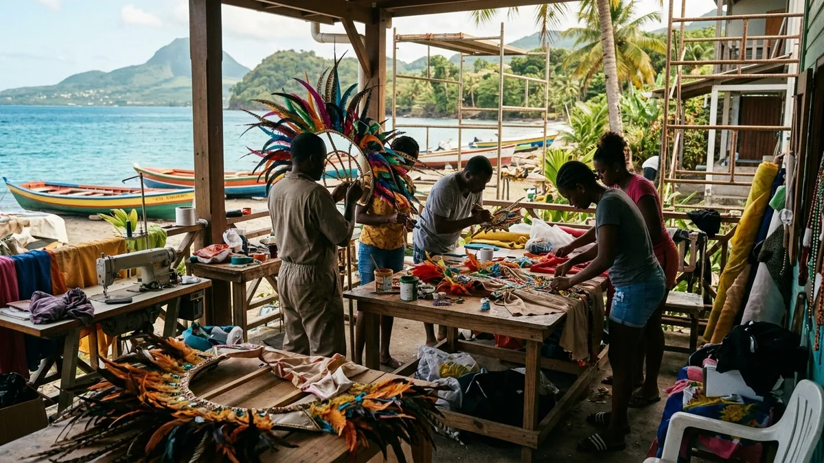 Produits locaux présentés sur un marché caribéen, vue complémentaire pour carnaval Martinique