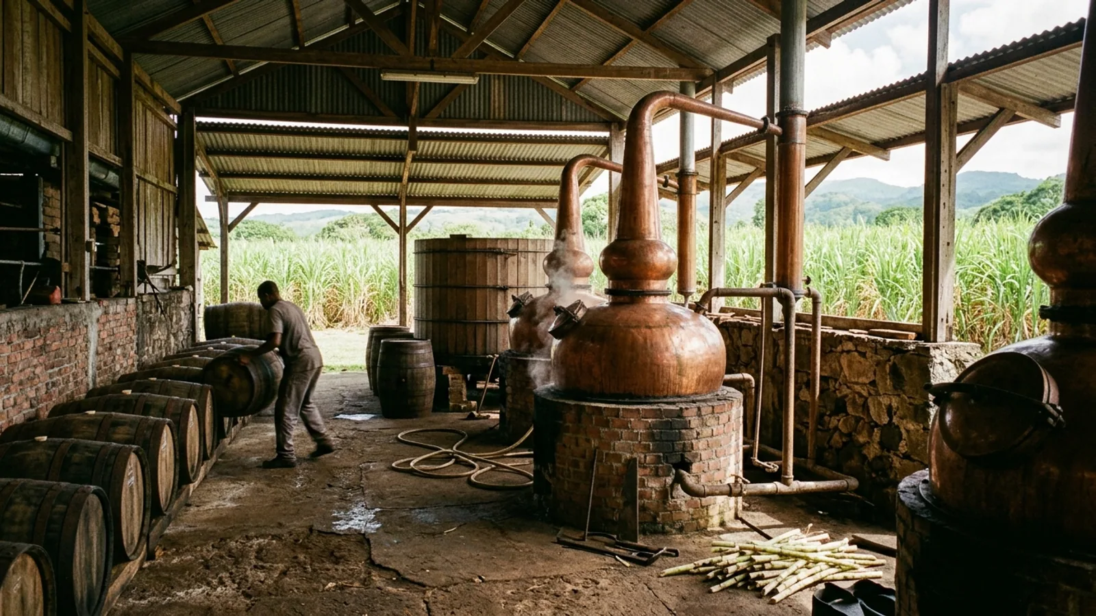 Scène de vie et couleurs d'un marché des Caraïbes, vue principale pour distillerie rhum Martinique