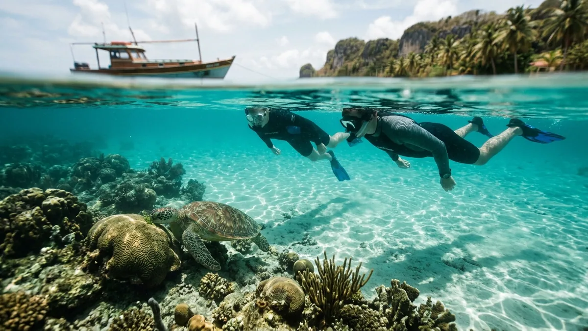 Sentier traversant une végétation tropicale humide, vue complémentaire pour faune marine Caraïbes