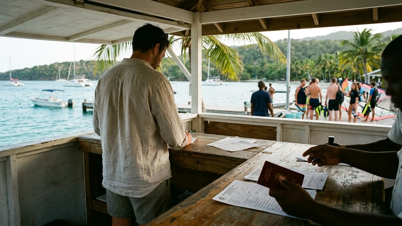Île caribéenne entre mer, végétation et reliefs, vue principale pour formalités voyage Caraïbes