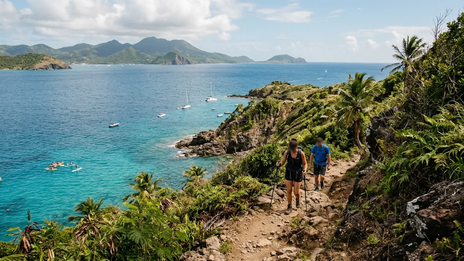 Île caribéenne entre mer, végétation et reliefs, vue principale pour voyage actif Guadeloupe
