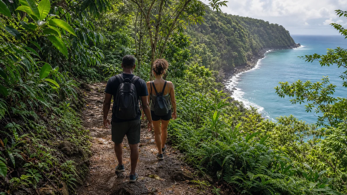 Randonnée sur un sentier tropical en Martinique, vue complémentaire pour itinéraire Martinique 10 jours