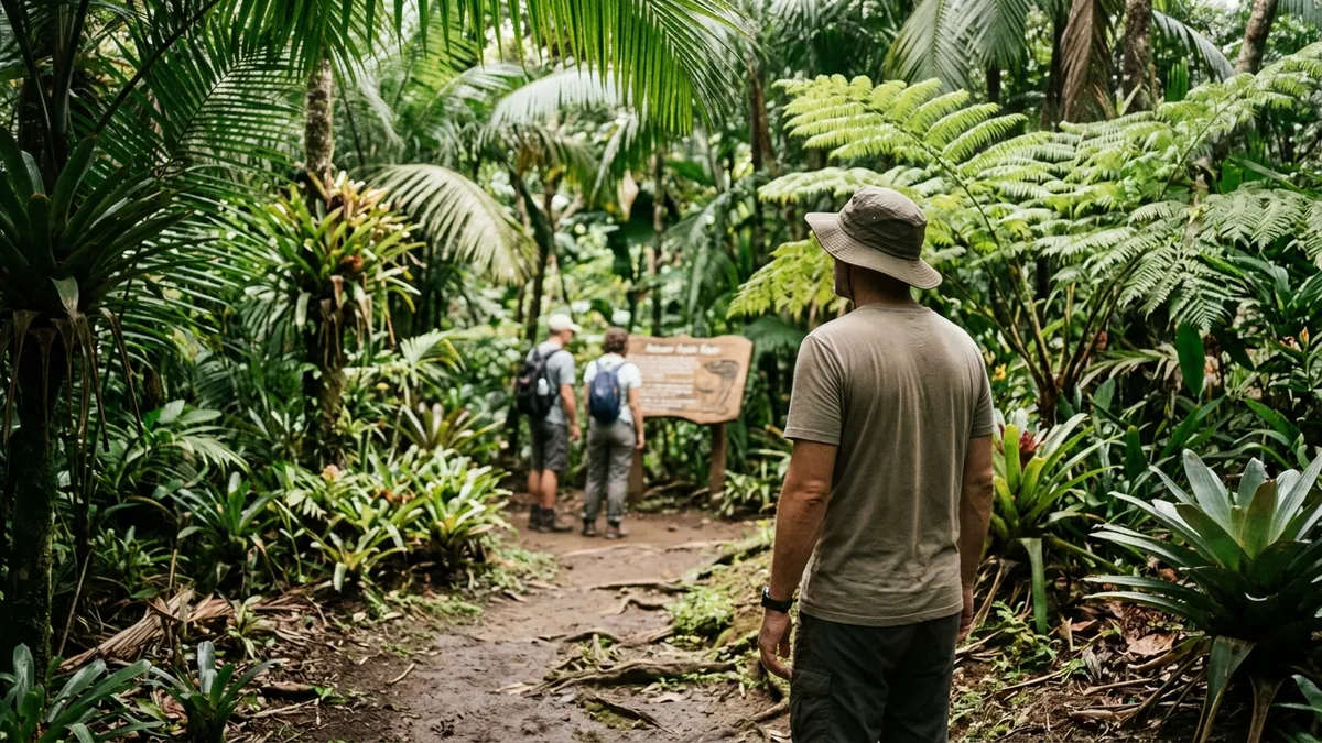 Sentier traversant une végétation tropicale humide, vue complémentaire pour jardin botanique Martinique