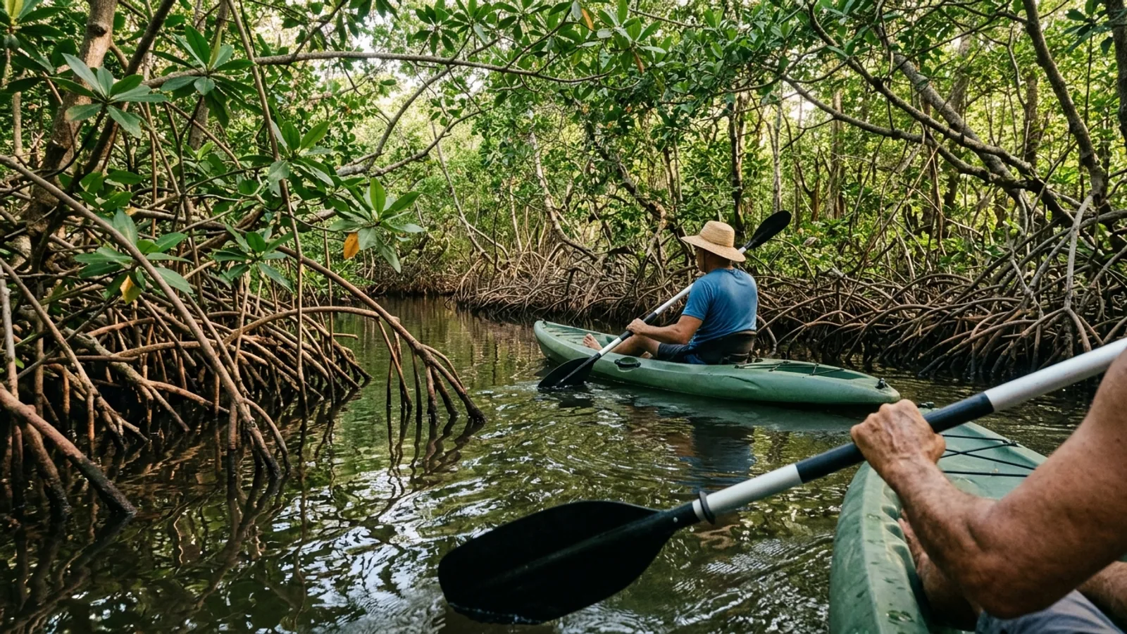 Reliefs volcaniques et forêt tropicale dans les Caraïbes, vue principale pour kayak mangrove Martinique