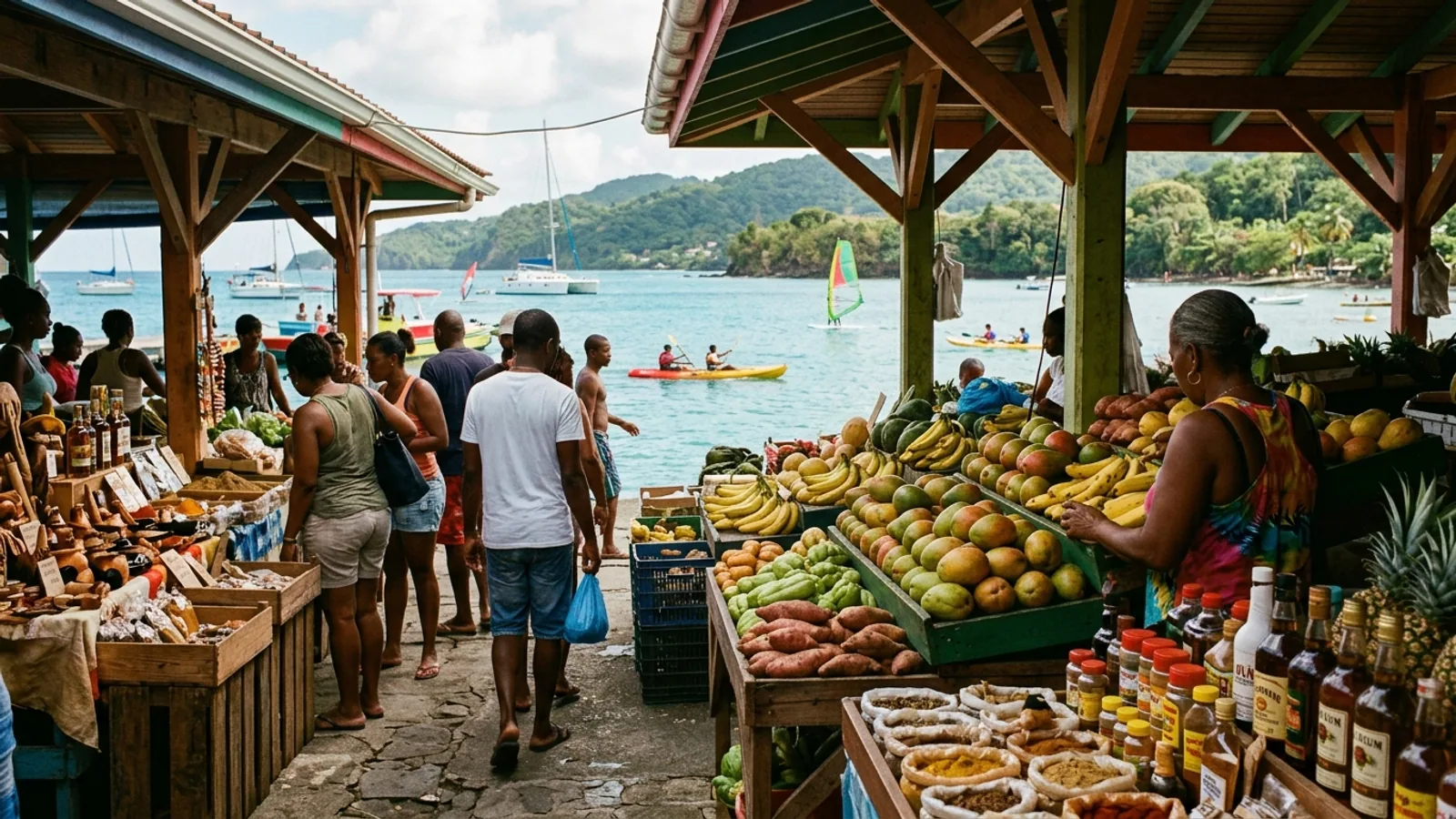 Scène de vie et couleurs d'un marché des Caraïbes, vue principale pour marché Martinique