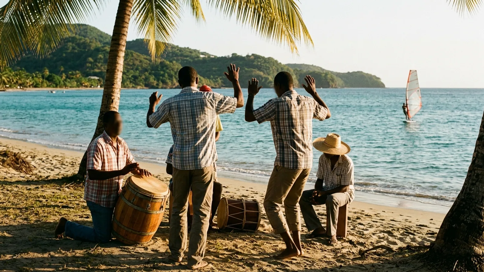 Scène de vie et couleurs d'un marché des Caraïbes, vue principale pour musique Martinique bèlè zouk
