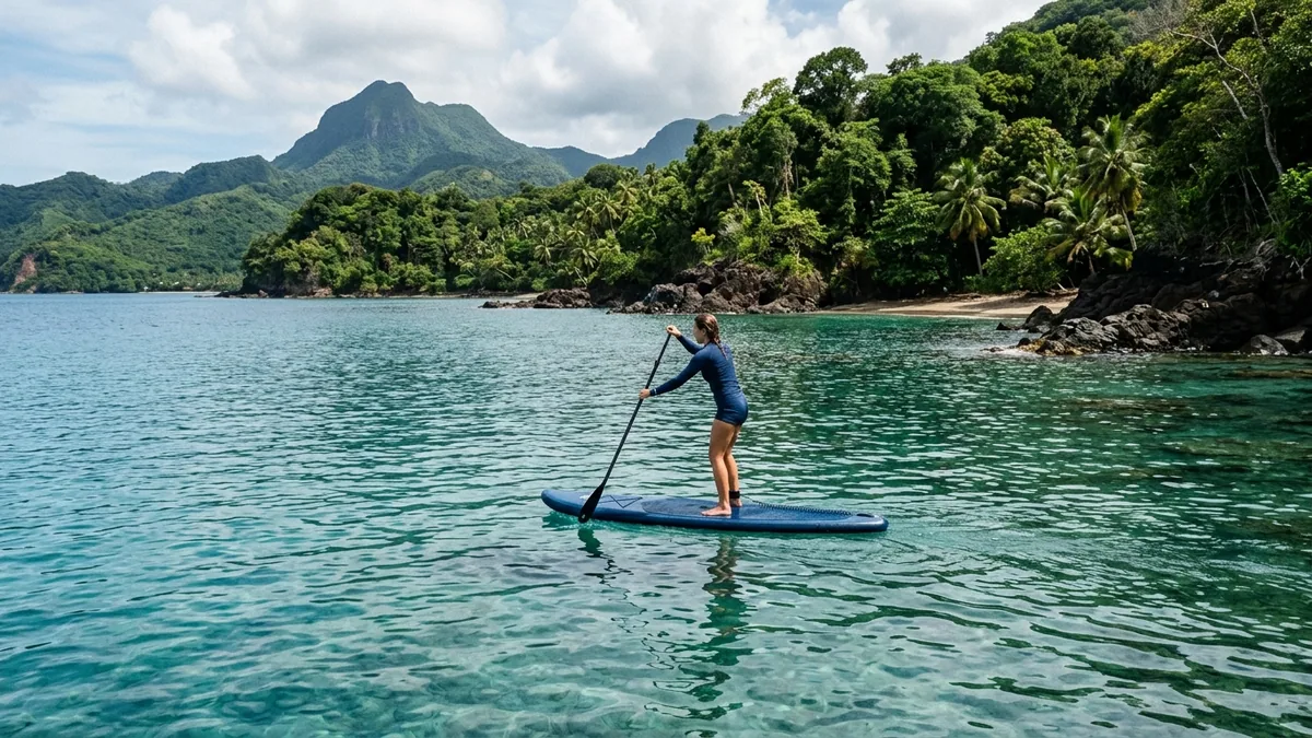 Sentier traversant une végétation tropicale humide, vue complémentaire pour paddle Martinique