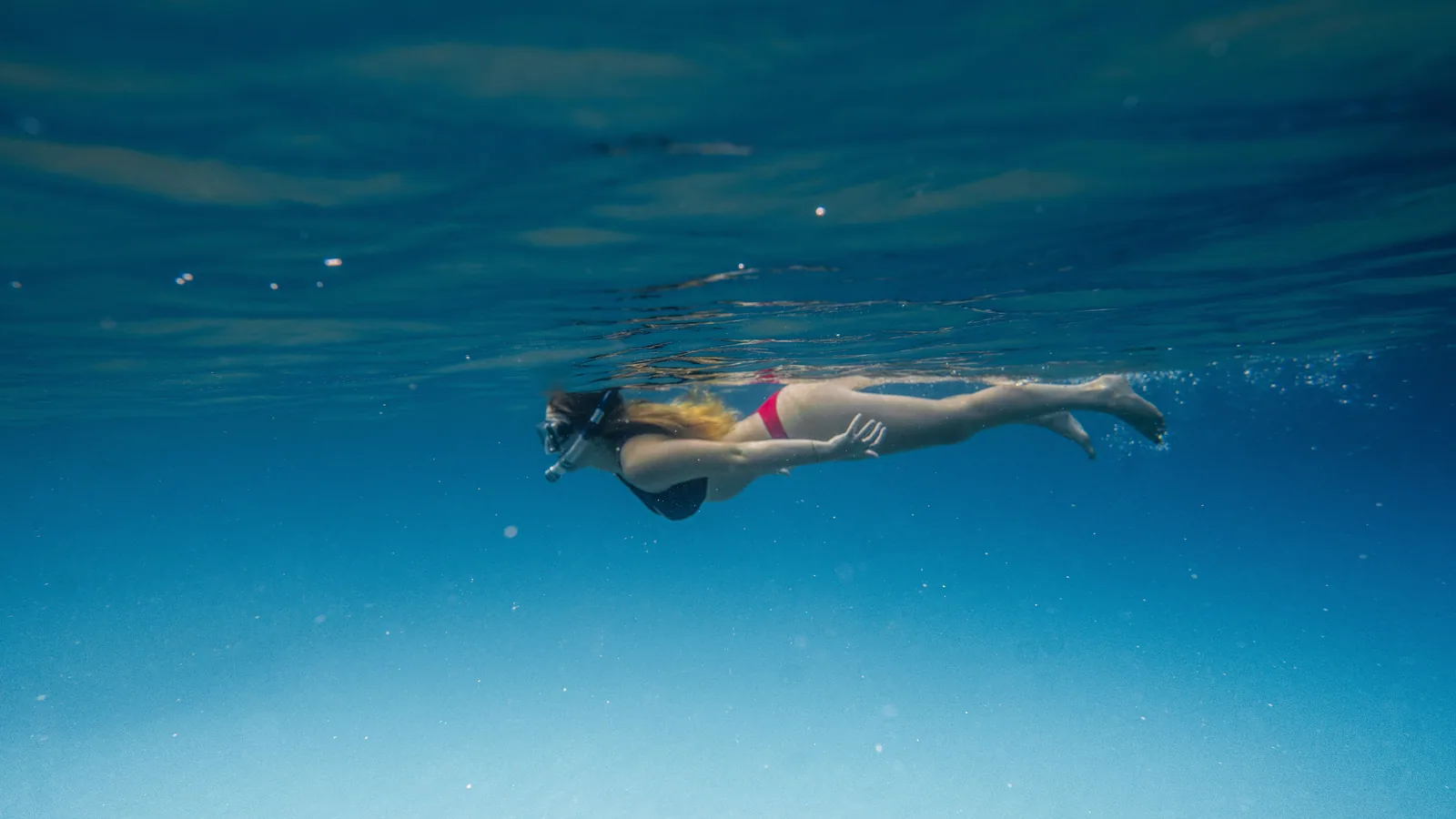 Exploration en snorkeling dans une mer caribéenne transparente, vue principale pour plongée rocher du Diamant