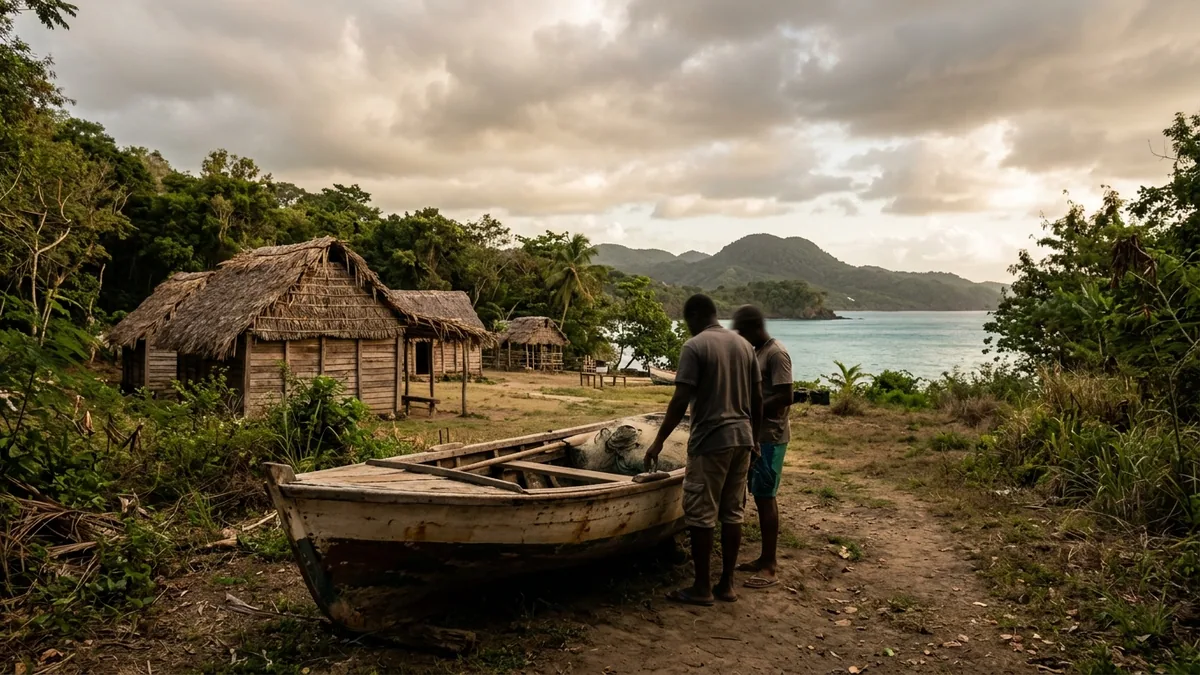 Produits locaux présentés sur un marché caribéen, vue complémentaire pour Savane des Esclaves