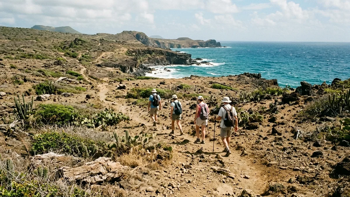 Sentier traversant une végétation tropicale humide, vue complémentaire pour savane des Pétrifications randonnée