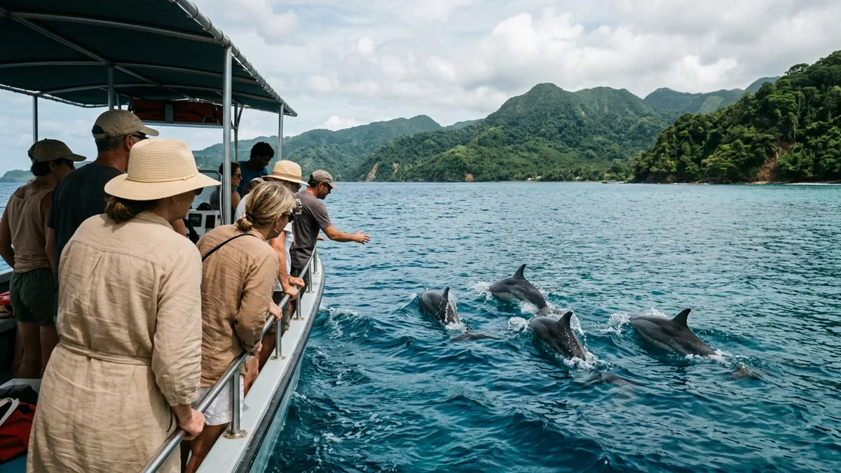 Fond marin tropical observé dans une eau claire des Caraïbes, vue complémentaire pour dauphins Martinique sortie mer
