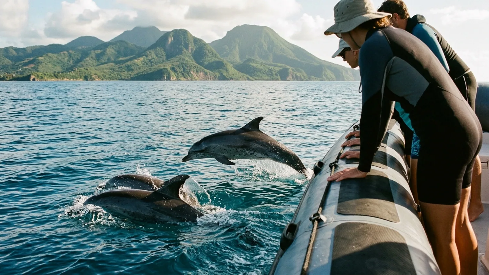 Exploration en snorkeling dans une mer caribéenne transparente, vue principale pour dauphins Martinique sortie mer