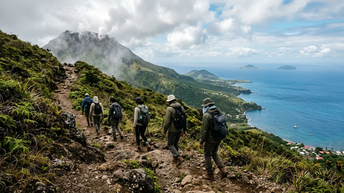 Sentier traversant une végétation tropicale humide, vue complémentaire pour Soufrière Guadeloupe randonnée