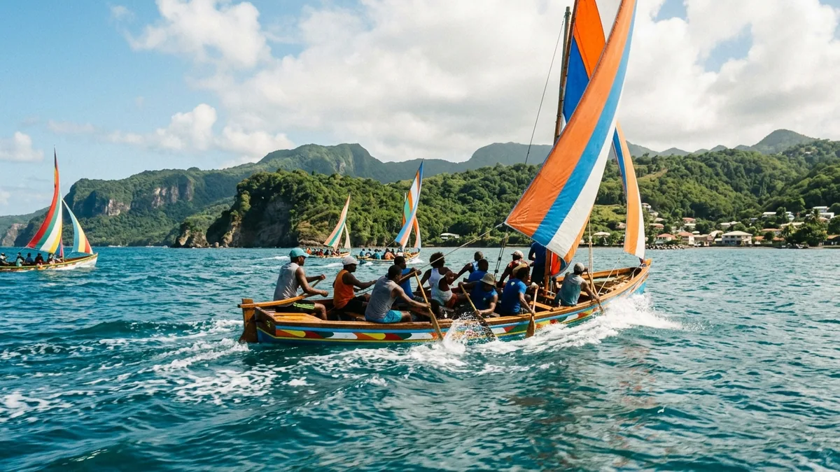 Produits locaux présentés sur un marché caribéen, vue complémentaire pour Tour des yoles Martinique