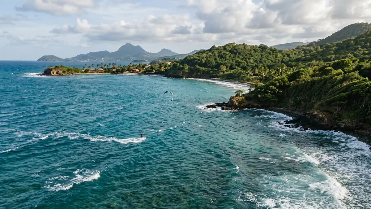 Côte tropicale et reliefs observés pendant un voyage actif, vue complémentaire pour webcam